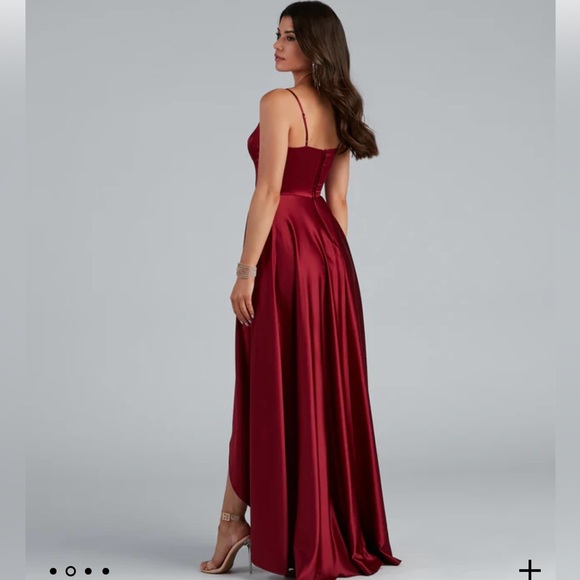 Spencer Satin High-Low Formal Dress in powder Blue - Picture 5 of 5